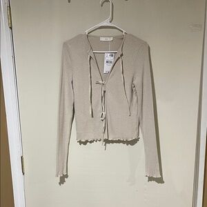 NWT Mango Very Cute Taupe Knit Cardigan with Tie  Front  Detail Size Small